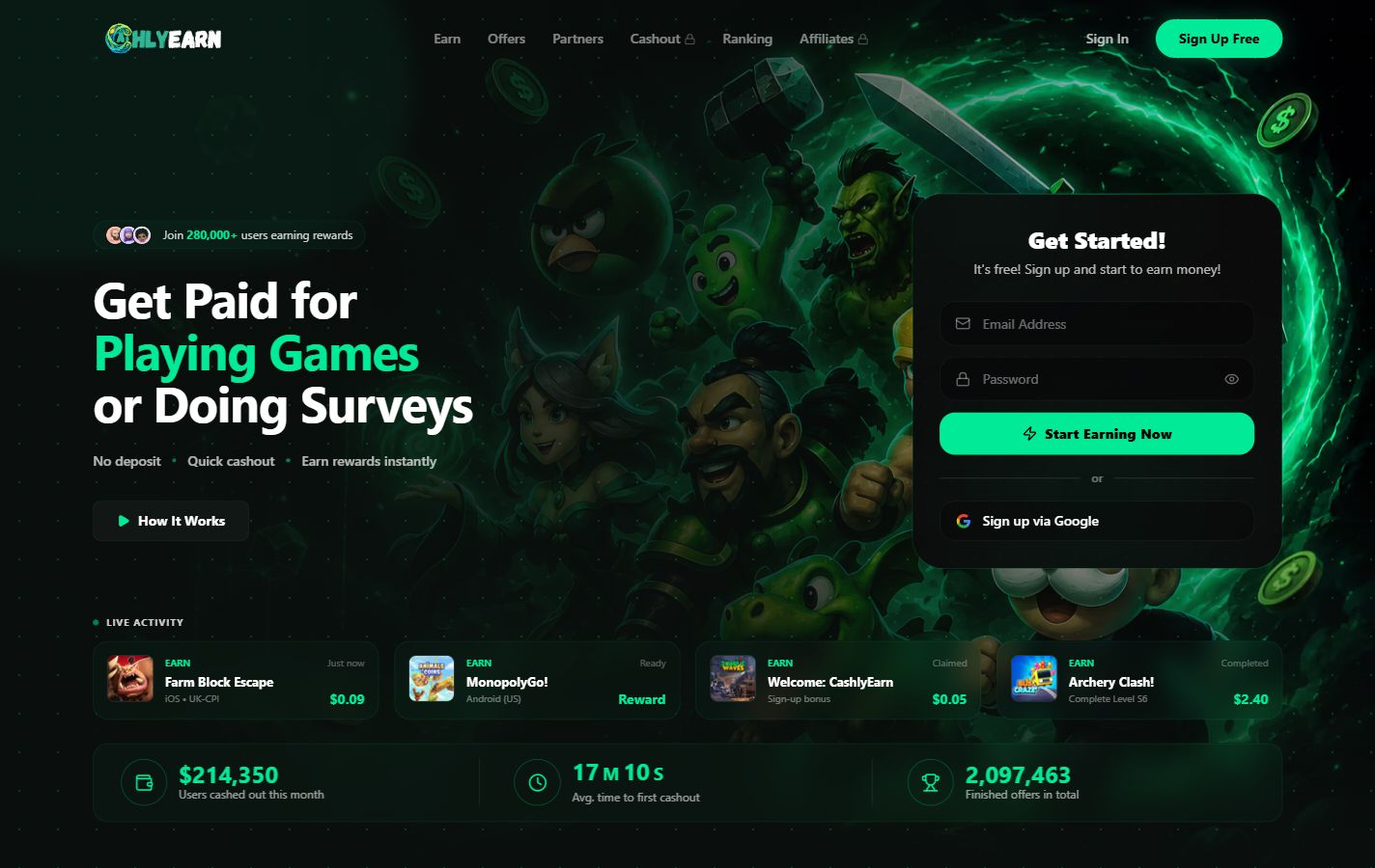 CashlyEarn desktop website