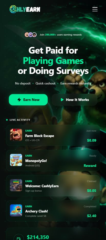 CashlyEarn mobile website